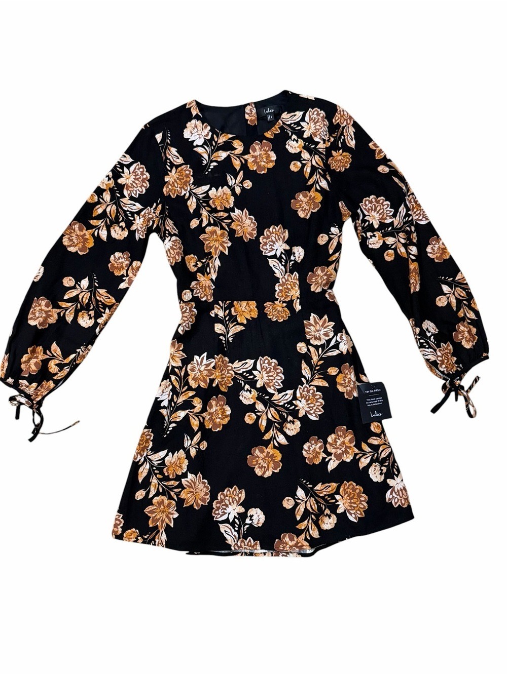 Lulus Darling Simplicity Black Floral Linen Cutout Mini Dress Size Small NWT